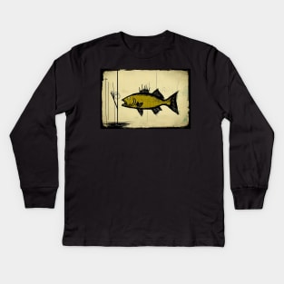 Green Largemouth Bass in Abstract Style Painting Kids Long Sleeve T-Shirt